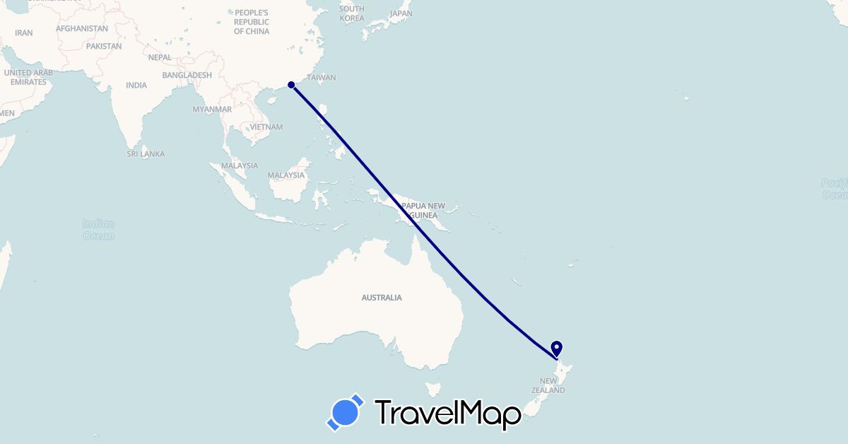 TravelMap itinerary: driving in Hong Kong, New Zealand (Asia, Oceania)